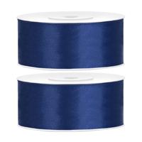Partydeco Cadeaulint - 2x - blauw - 2,5 cm x 25 meter - satijn - sierlint - inpakken - decoratie