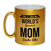 Worlds Greatest Mom cadeau mok / beker goudglanzend 330 ml - feest mokken - thumbnail