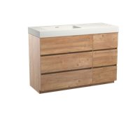 Storke Edge staand badmeubel 130 x 52 cm ruw eiken met Mata High asymmetrisch linkse wastafel in mat witte solid surface - thumbnail