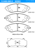 Remblokkenset, schijfrem ATE, u.a. fÃ¼r Chevrolet, Daewoo