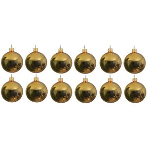 12x Glazen kerstballen glans goud 10 cm kerstboom versiering/decoratie   -