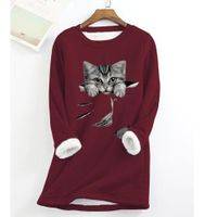 Grey Fun Cat Fleece Warm Sweatshirt - thumbnail