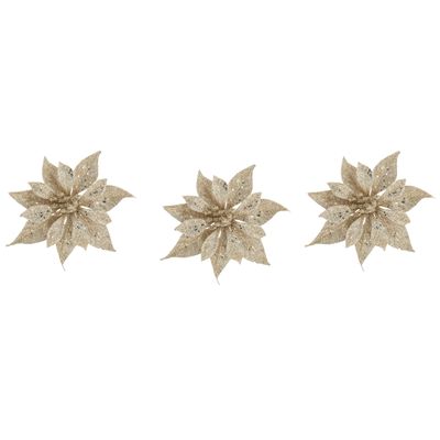 4x stuks decoratie bloemen roos champagne glitter op clip 10 cm