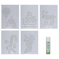 Kerst sfeer raamsjablonen met ECO spuitsneeuw - 5x stuks - 22 x 35 cm - raamdecoratie