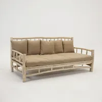 BANK TEAK NATUREL 200X100H93CM taupe kussens