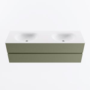 MONDIAZ VICA 150cm badmeubel onderkast Army 2 lades. Wastafel MOON dubbel 2 kraangaten, kleur Talc.