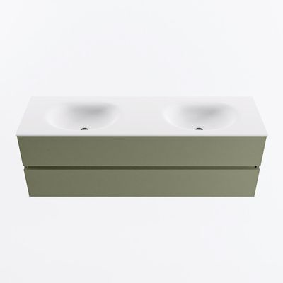 MONDIAZ VICA 150cm badmeubel onderkast Army 2 lades. Wastafel MOON dubbel 2 kraangaten, kleur Talc.