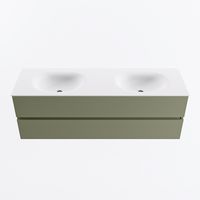MONDIAZ VICA 150cm badmeubel onderkast Army 2 lades. Wastafel MOON dubbel 2 kraangaten, kleur Talc.