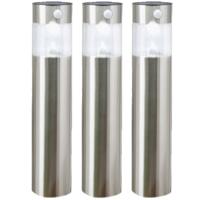 Hi Solar tuinlamp/prikspot pilaar - Set van 3x stuks - zilver - RVS - 50 cm - zonne energie met bewe