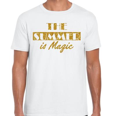Toppers verkleed T-shirt heren - The summer is Magic - wit - glitter goud - Tropische feestkleding