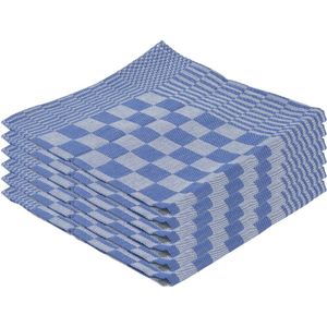 18x Theedoek blauw met blokmotief 65 x 65 cm