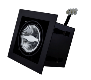 Armatuur met zwarte rand voor AR70 LED spot draaibaar en kantelbaar, wordt in het plafond gemonteerd met zichtbare zwarte rand