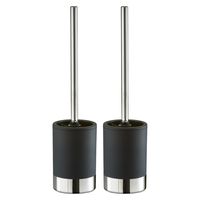 2x Stuks WC/Toiletborstel houder keramiek - zwart - rubber coating - D10 x 41 cm - thumbnail