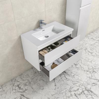 Badkamermeubel Tieme in hoogglans wit 80x50x48cm met witte wastafel