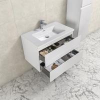 Badkamermeubel Tieme in hoogglans wit 80x50x48cm met witte wastafel