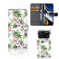 Xiaomi Poco X4 Pro 5G Telefoonhoesje met Pasjes Flamingo Palms - thumbnail
