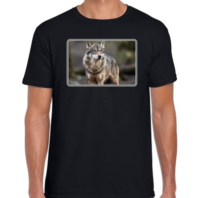 Dieren t-shirt met wolven foto zwart voor heren Dieren t-shirt met wolven foto zwart voor heren