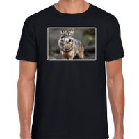 Dieren t-shirt met wolven foto zwart voor heren