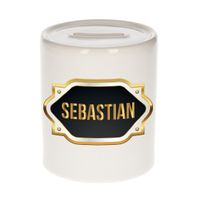 Naam cadeau spaarpot Sebastian met gouden embleem