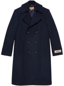 Gucci logo-patch double-breasted wool coat - Bleu