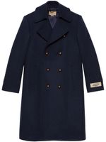 Gucci logo-patch double-breasted wool coat - Bleu - thumbnail