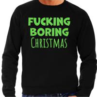 Foute Kersttrui/sweater voor heren - Boring Christmas - zwart - glitter groen - thumbnail