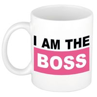 Roze I am the boss mok / beker voor heren 300 ml   -