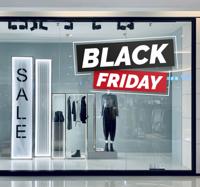 Black friday sticker etalage zwart rood blokken