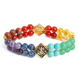 Edelsteen Armband 7 Chakra Ganesha Dubbele Rij (8mm Kralen)