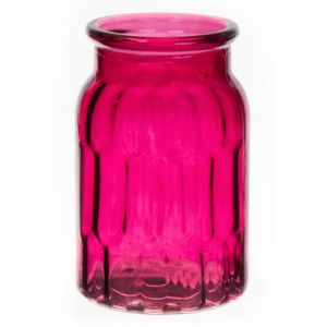 Bloemenvaas - fuchsia roze - transparant glas - D12 x H18 cm