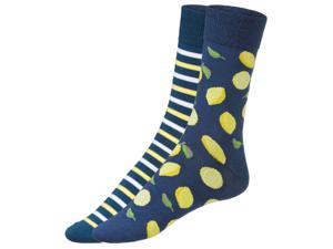2 paar sokken (43-46, Blauw citroenen / blauw strepen)