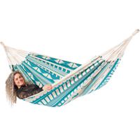 Tweepersoons hangmat - 350x160cm - BlauwGroen - 160kg draagkracht- 100% katoen - binnen & buiten Tweepersoons hangmat - 350x160cm - BlauwGroen - 160kg draagkracht- 100% katoen - binnen & buiten
