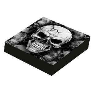 Halloween/horror schedel/doodshoofd servetten - 24x - zwart - papier - 33 cm - Feestservetten