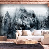 Fotobehang - Wolf in de bergen , Zwart Wit, premium print vliesbehang , 350x245cm