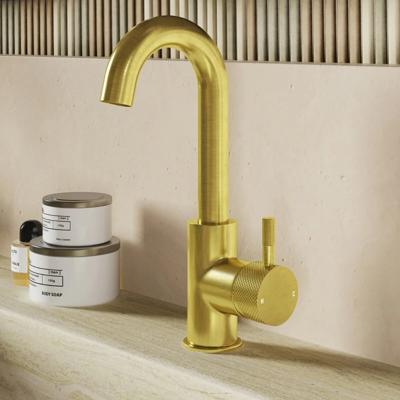 Wastafelkraan SaniClear Matrix Curved | Opbouw | Mengkraan | Hoog model | Geborsteld messing - mat goud