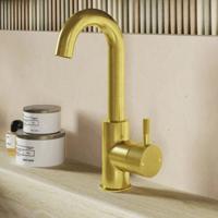Wastafelkraan SaniClear Matrix Curved | Opbouw | Mengkraan | Hoog model | Geborsteld messing - mat goud