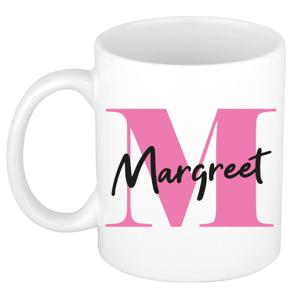 Naam mok Margreet - roze - wit - keramiek - 300 ml - verjaardag/cadeau beker