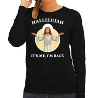 Kersttrui - Hallelujah its me im back - zwart - voor dames - Kerstkleding / Christmas outfit - Jezus