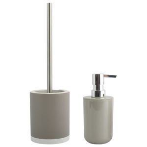 Toiletborstel in houder 38 cm/zeeppompje set Moods - polyresin/kunststof - beige