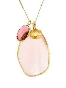 PIPPA SMALL collier en or jaune 18ct en quartz rose et tourmaline à pendentif Flower Amulet