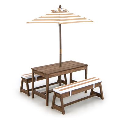 Kinderen Picknicktafel met Paraplu/Kussens Activiteitentafel en Stoelenset voor Binnen Buiten voor Kleuters Koffie