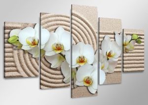 Schilderij - Orchidee Strand, Wit/Beige, 160X80cm, 5luik