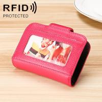 KB188 horizontale koeienhuid lederen orgel vorm meerdere kaartsleuven anti-magnetische RFID portemonnee voor dames met transparant venster (Rose rood