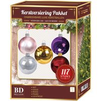 Kerstballen set kunststof 117-delig voor 150 cm boom gekleurd