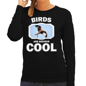 Sweater birds are serious cool zwart dames - arenden/ rode wouw roofvogel trui
