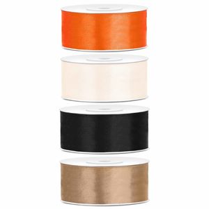 4x rollen satijnlint goud-zwart-wit-oranje 2.5 cm x 25 meter