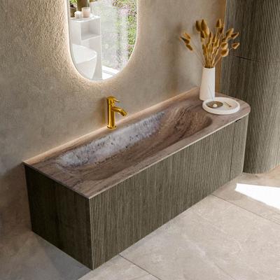 Badmeubel Mondiaz Kurve-Dlux | 135 cm | Meubelkleur Shadow | Wastafelkleur Oza | Solid surface | Wasbak linker zijde spoelbak | 1 kraangat