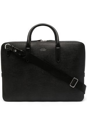Smythson sac à ordinateur en cuir grainé - Noir