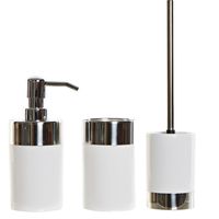 Toiletborstel/WC-borstel houder wit/zilver 41 cm met zeeppompje/beker - thumbnail