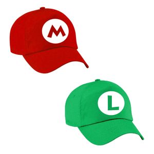 Verkleedset loodgieter Mario en Luigi pet voor volwassenen   -